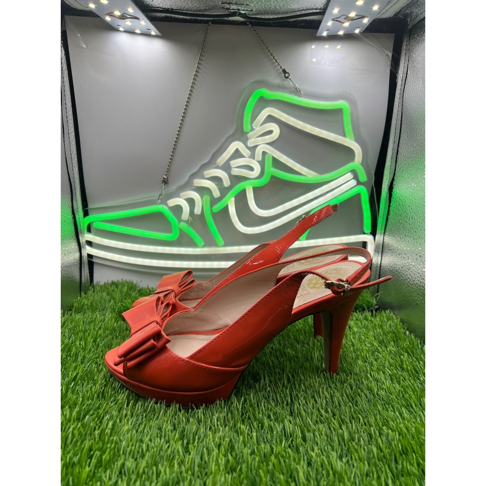 Vince Camuto Coral Orange Patent Leather Bow Slingback Platform Heels Size 6.5M